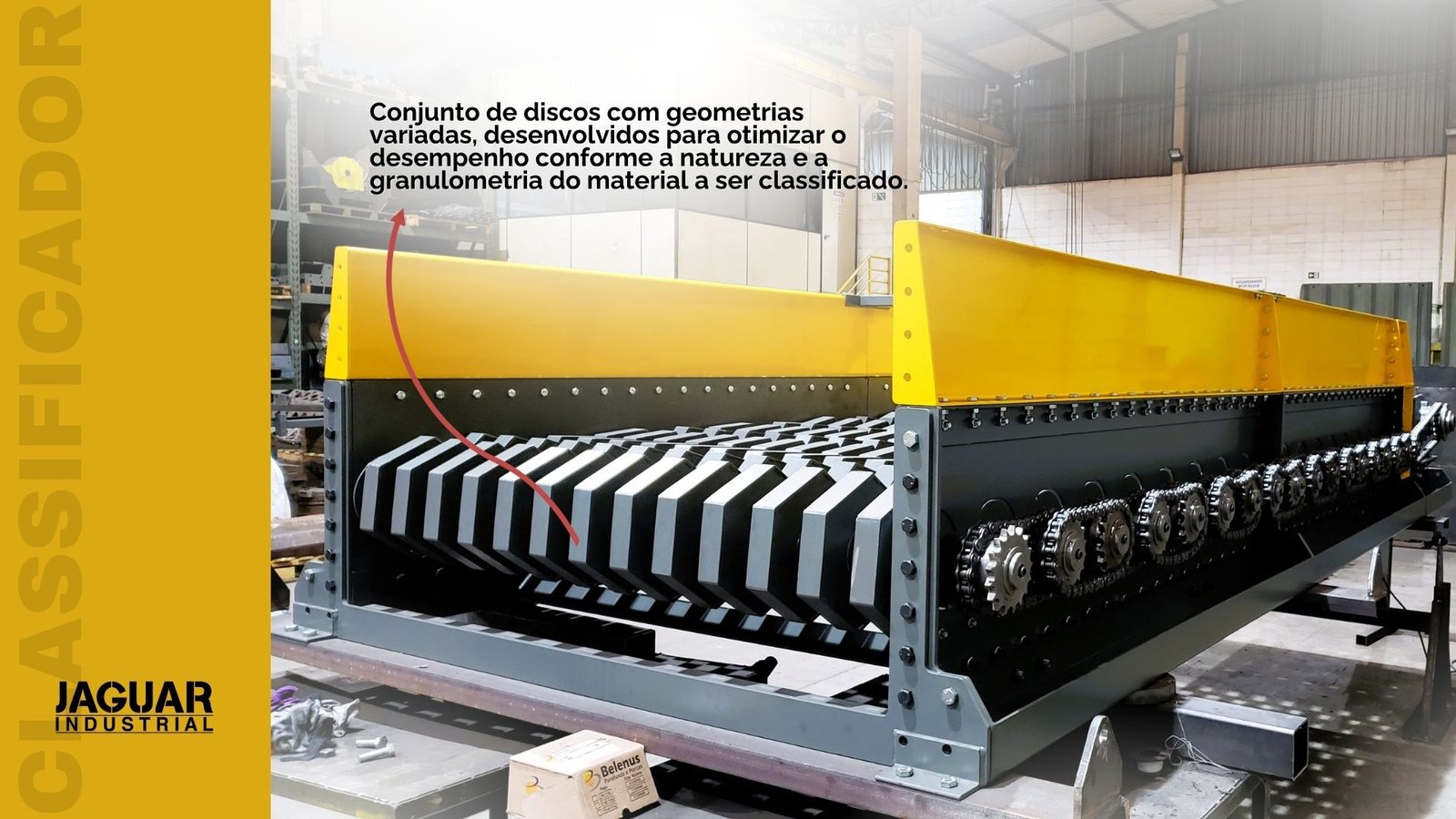 Classificador de Discos separando frações de biomassa